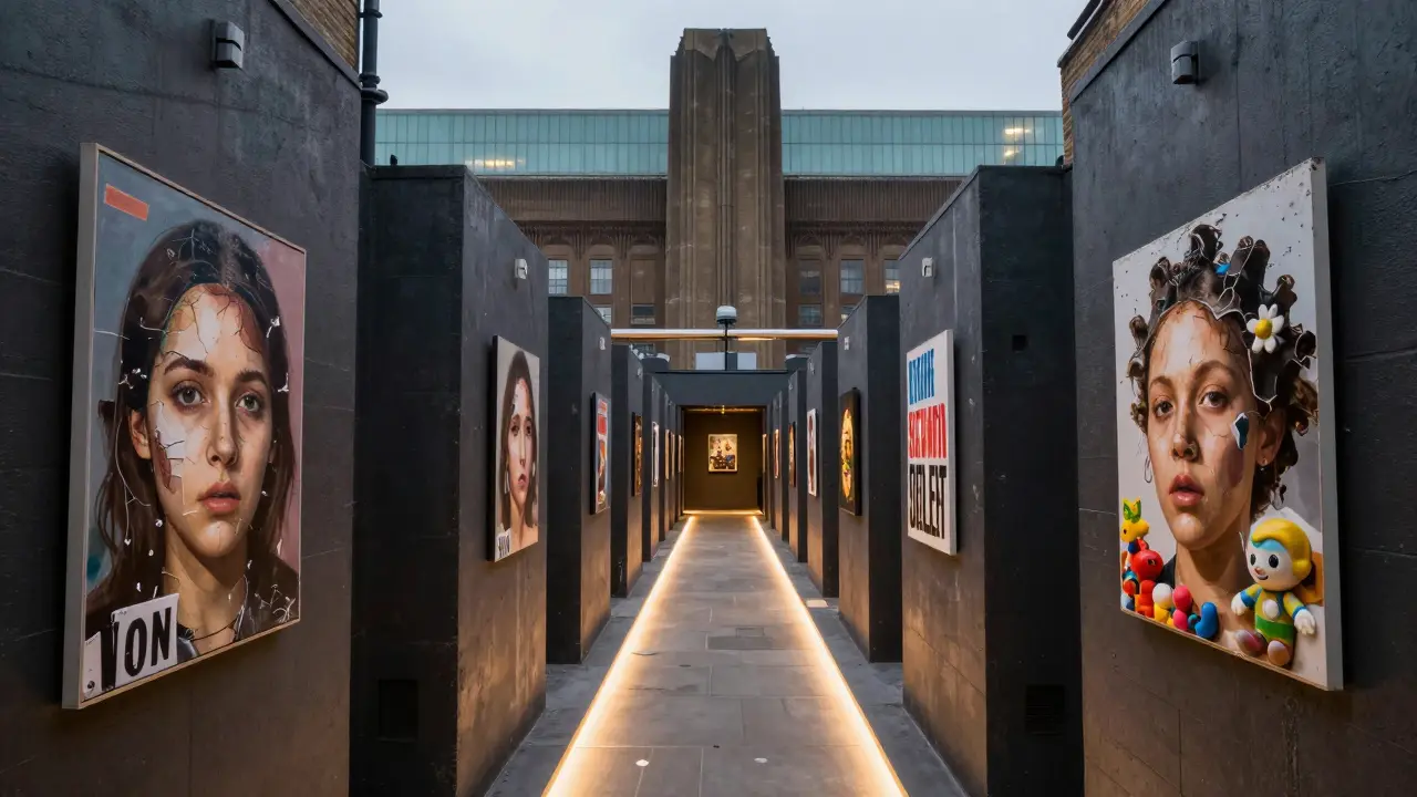 A surreal labyrinth of London alleys becomes gallery corridors, leading from a basement studio to Tate Modern.