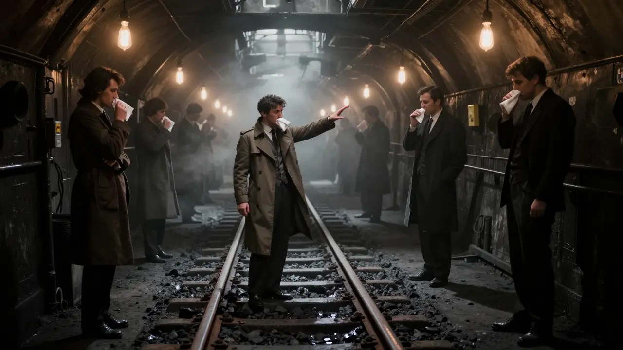 An immersive theatre experience in disused railway tunnels, actors and fog evoke 1970s London smog.