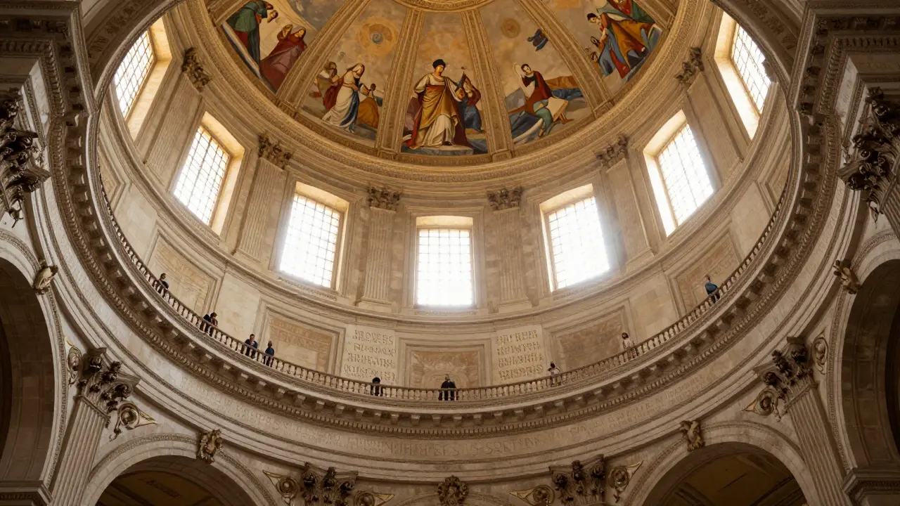 Interior view looking up at the dome and Whispering Gallery inside the cathedral.